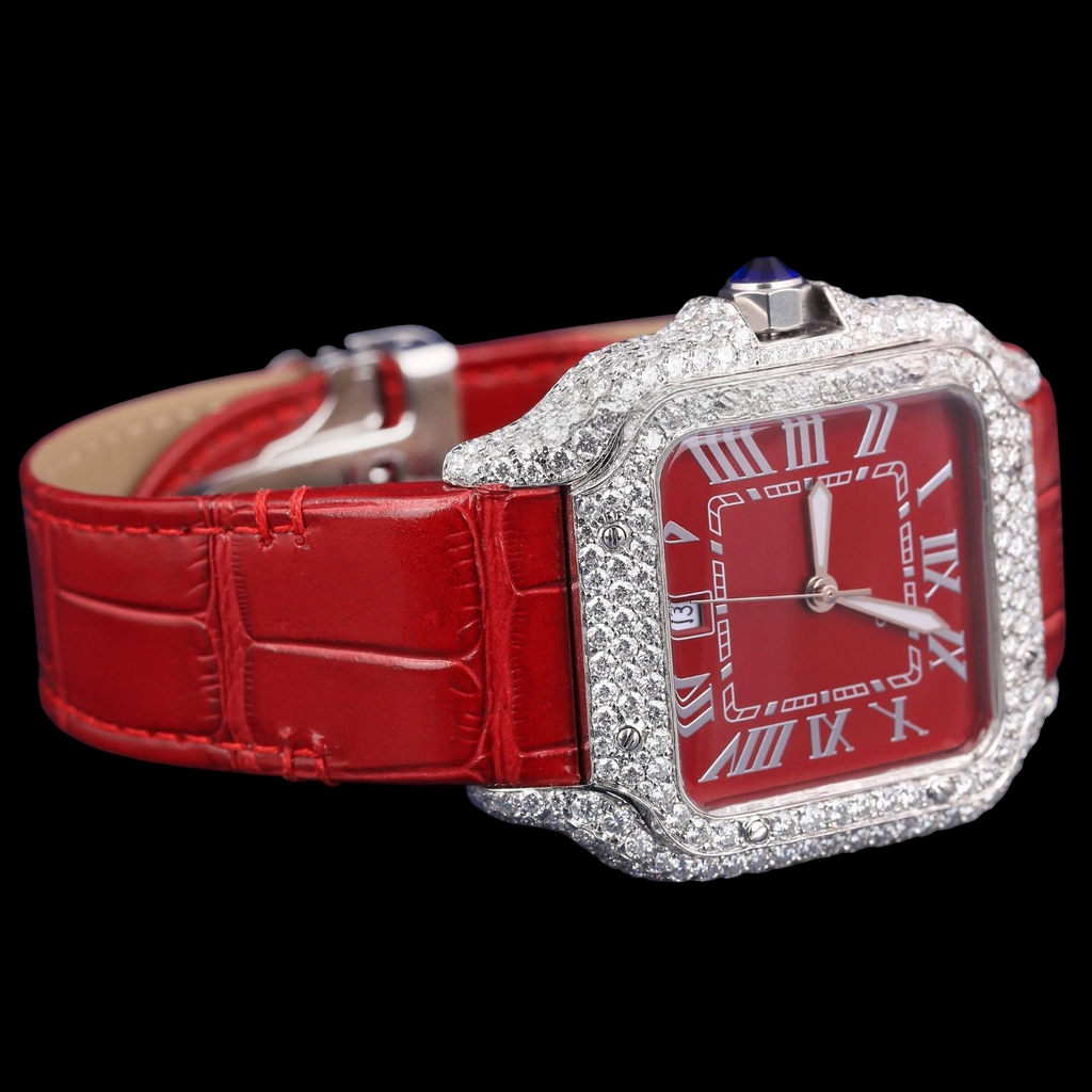 Luxury Red Dial & Iced Band VVS Moissanite Luxury Watch