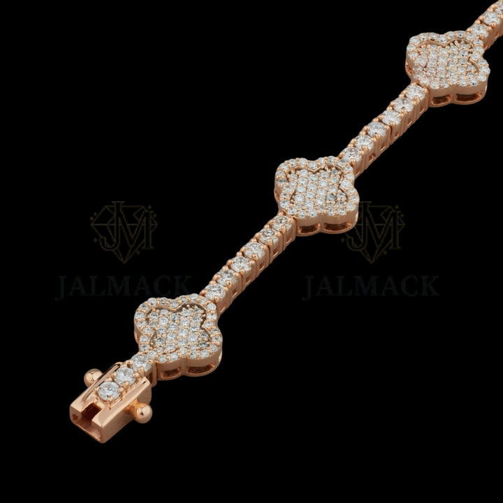 Rose Gold Clover Moissanite Station Chain VVS1 D Color