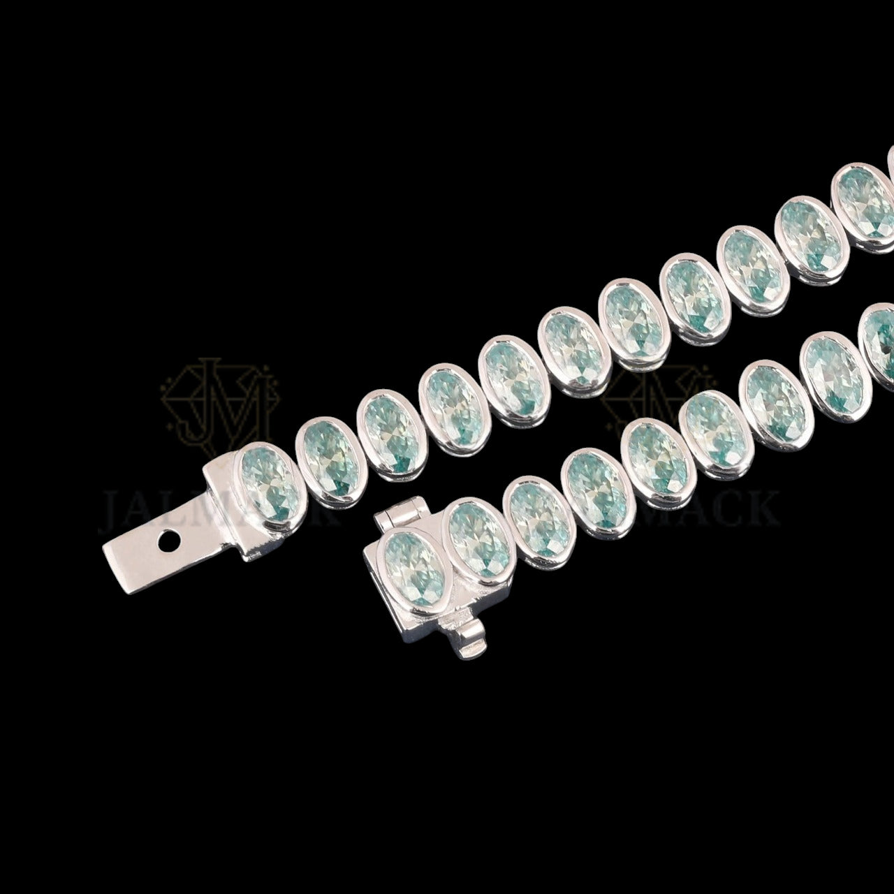 Light Blue Oval Cut Moissanite Bezel Tennis Bracelet 925 Silver