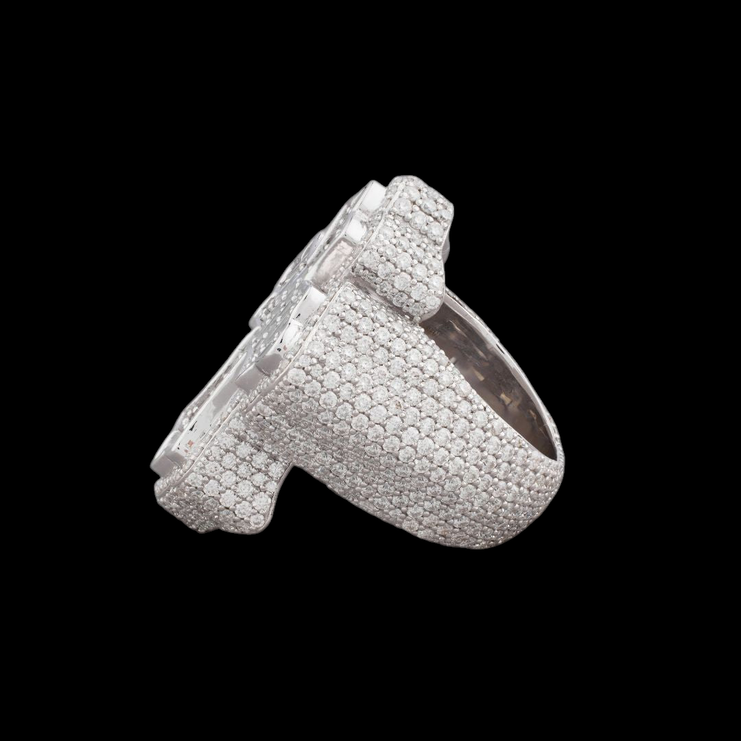 Fully Iced-Out Baguette Moissanite Cross Ring