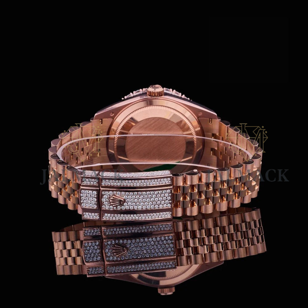 Chocolate Dial Baton Marker Round-Cut Moissanite Automatic Watch