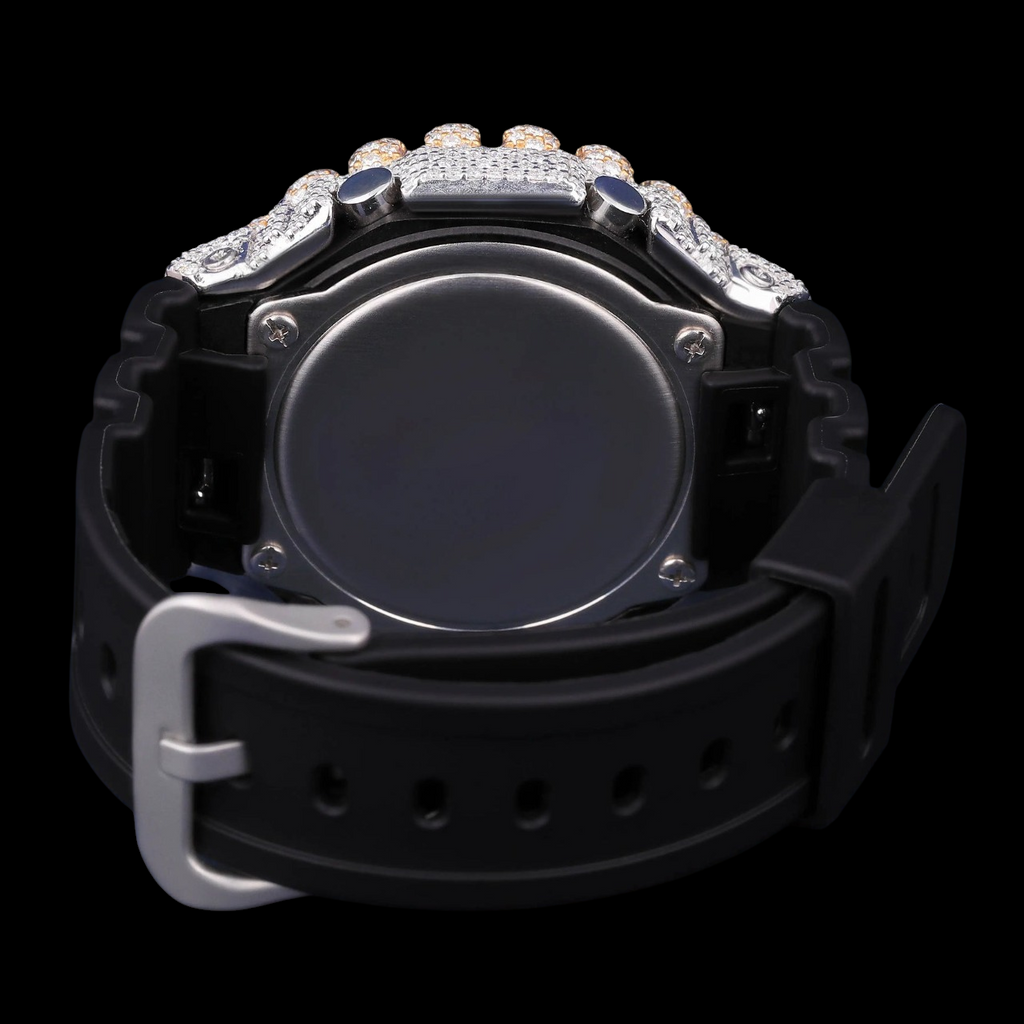 Black Dial Gold Spike Crown Case G-Shock Moissanite Watch
