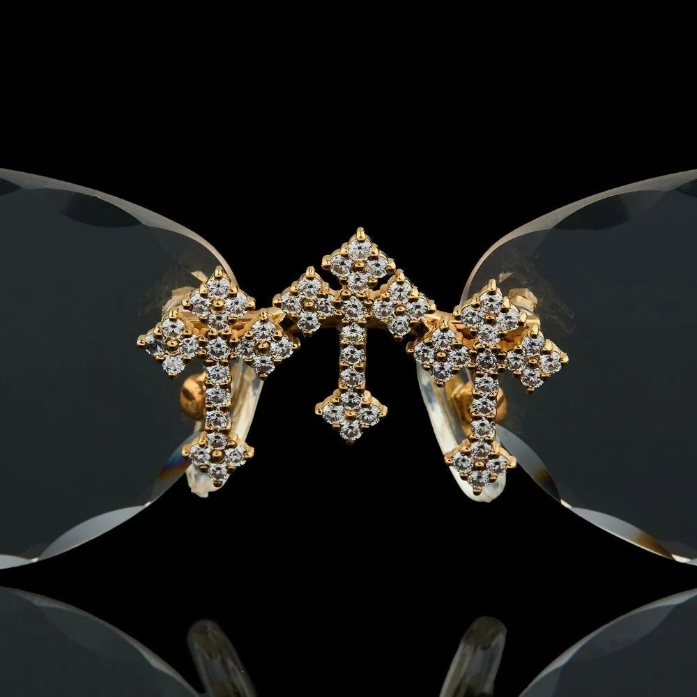 Luxury Gold Cross Bridge Moissanite Sunglasses