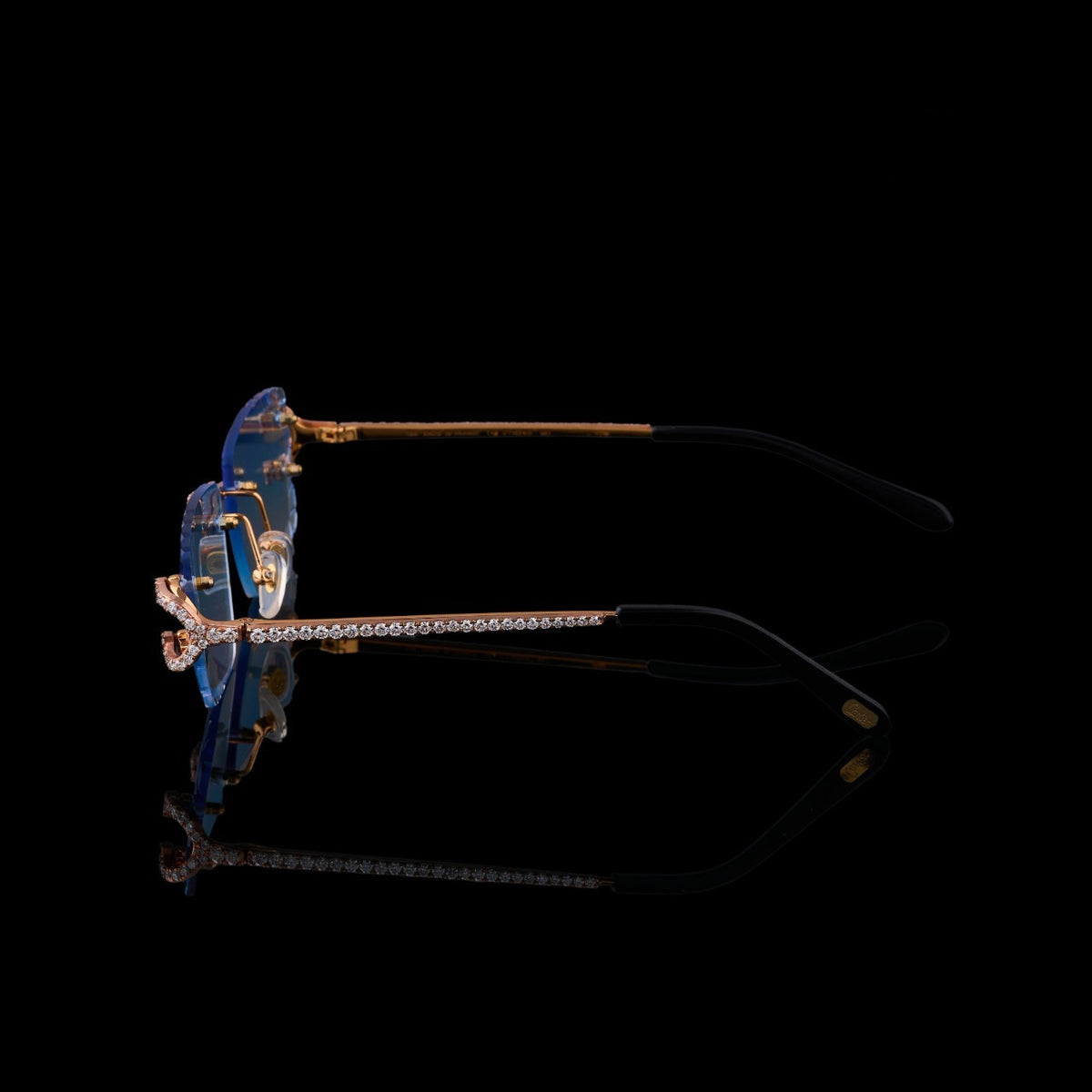 Luxury Rimless Blue Lens Diamond Sunglasses VVS1 D Color