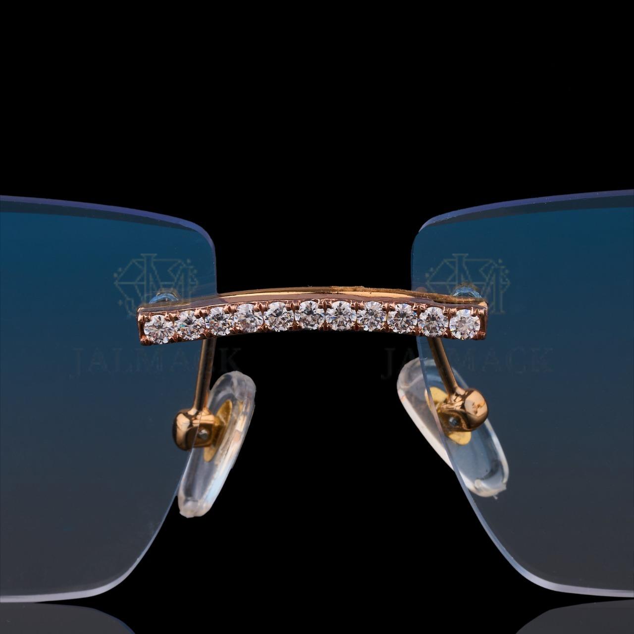 Luxury Rimless Blue Lens Diamond Sunglasses VVS1 D Color