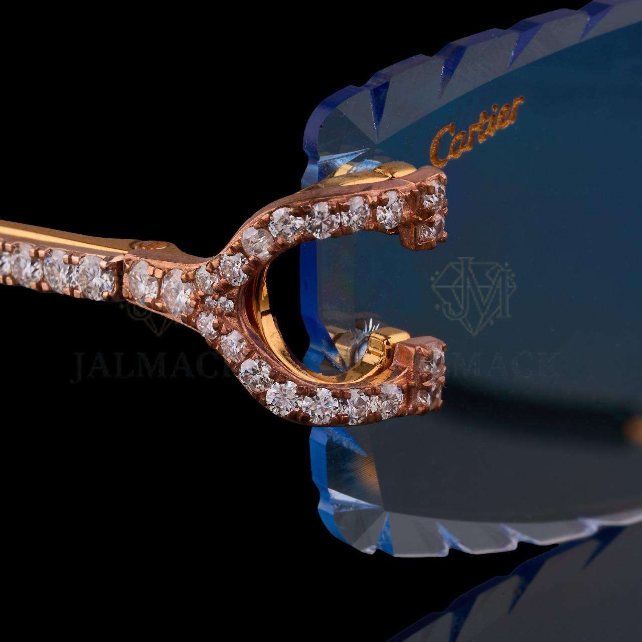 Luxury Rimless Blue Lens Diamond Sunglasses VVS1 D Color