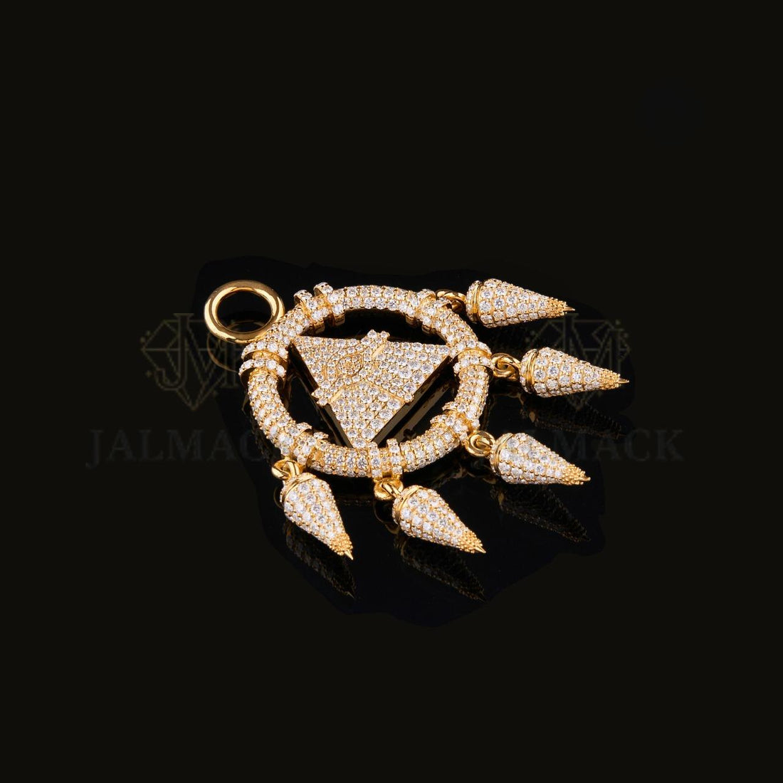Gold Moissanite Pyramid Eye Dreamcatcher Pendant VVS1 D Color Fully Iced Out