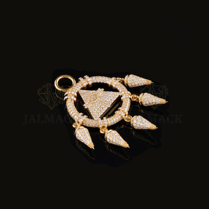 Gold Moissanite Pyramid Eye Dreamcatcher Pendant VVS1 D Color Fully Iced Out