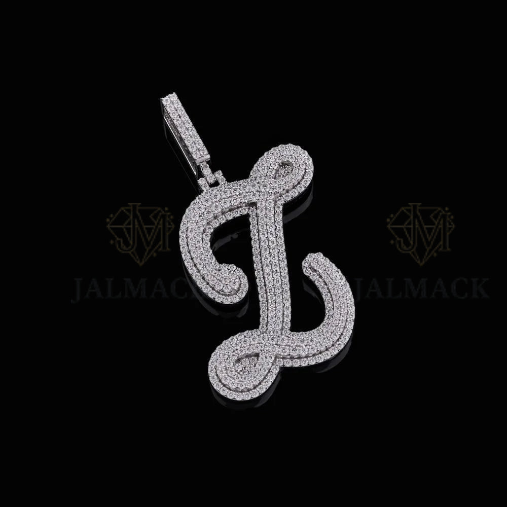 Custom Script J Moissanite Pendant VVS1 D Color Fully Iced Out