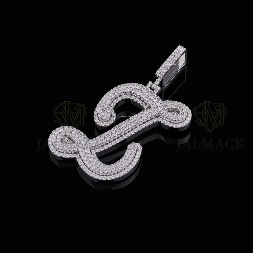 Custom Script J Moissanite Pendant VVS1 D Color Fully Iced Out