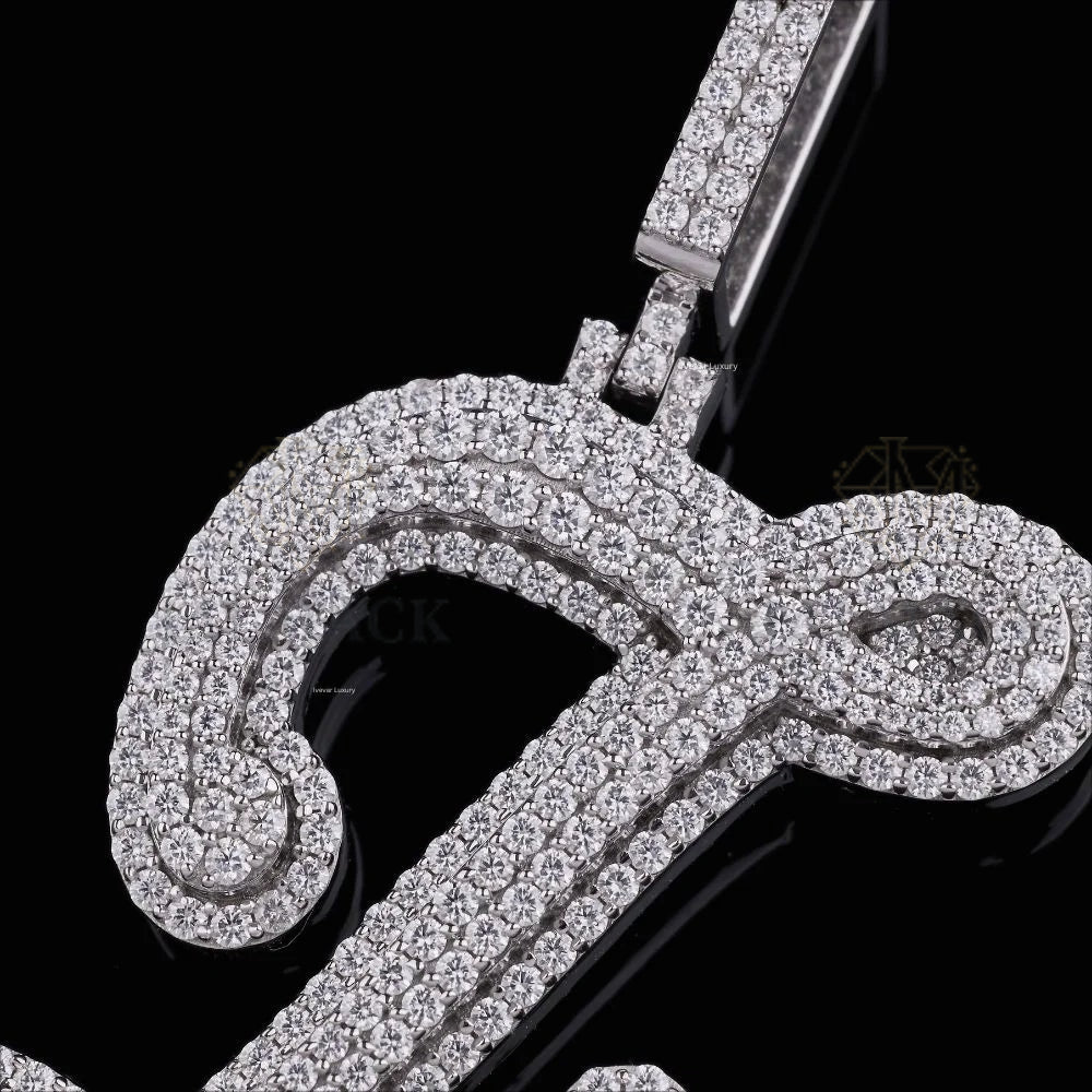 Custom Script J Moissanite Pendant VVS1 D Color Fully Iced Out