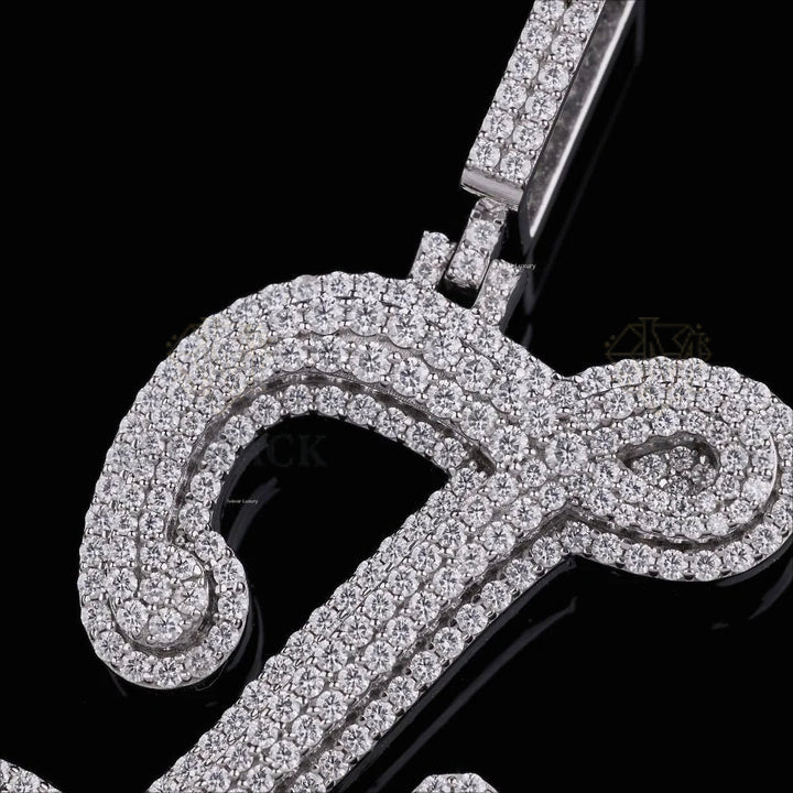Custom Script J Moissanite Pendant VVS1 D Color Fully Iced Out