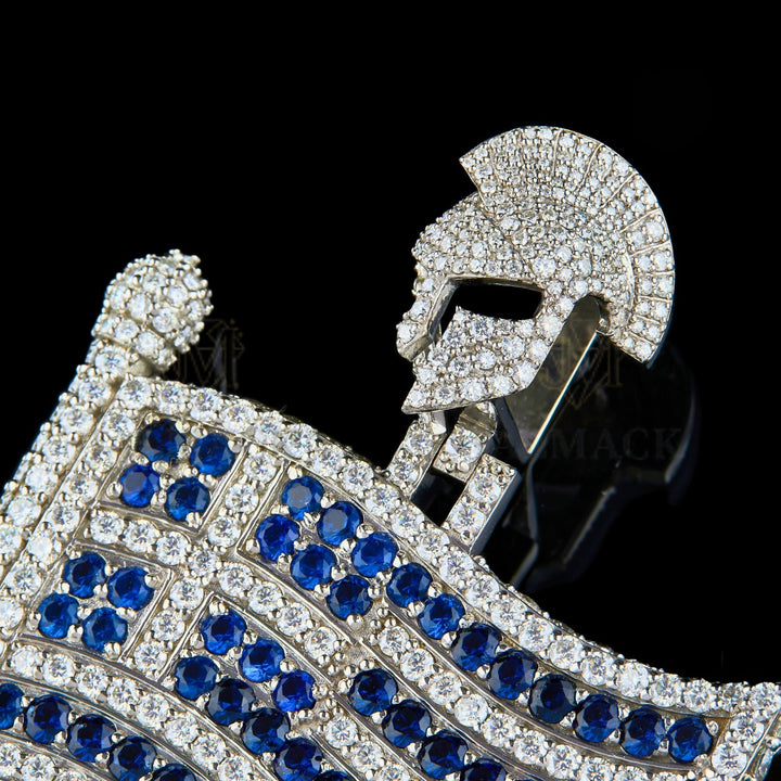 Greek Flag Spartan Helmet Moissanite Pendant Fully Iced Out