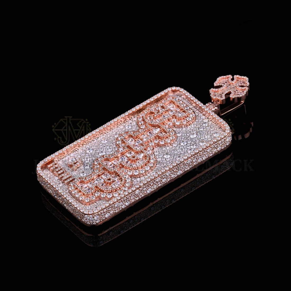 Rose Gold Money Bill Moissanite Pendant VVS1 D Color Fully Iced Out