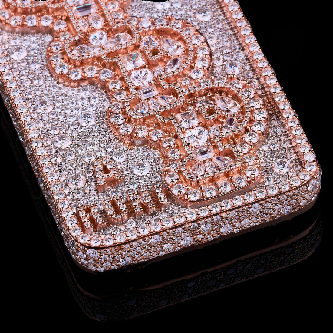 Rose Gold Money Bill Moissanite Pendant VVS1 D Color Fully Iced Out