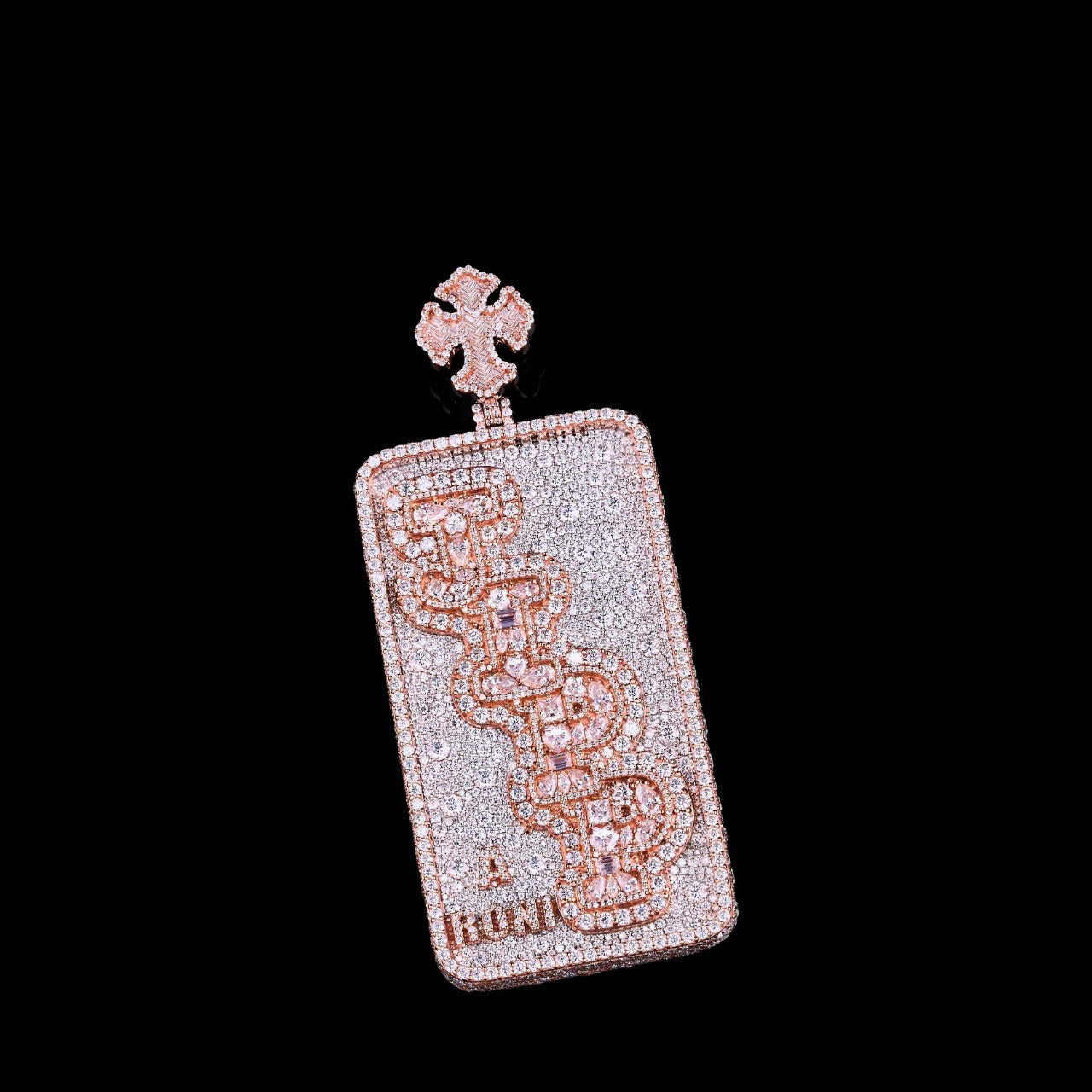 Rose Gold Money Bill Moissanite Pendant VVS1 D Color Fully Iced Out