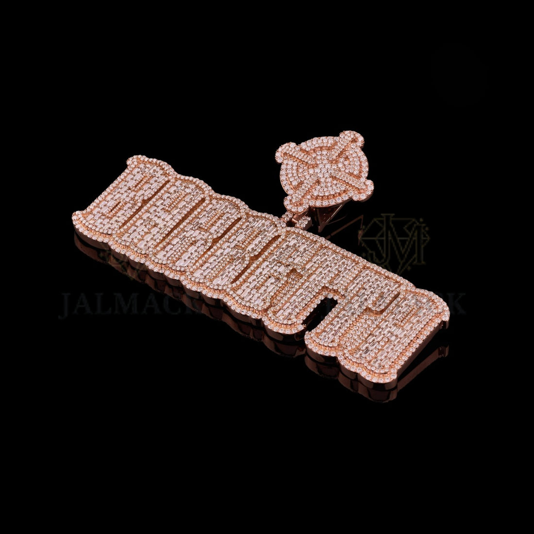 Rose Gold POWER Baguette Moissanite Pendant VVS1 D Color Fully Iced Out