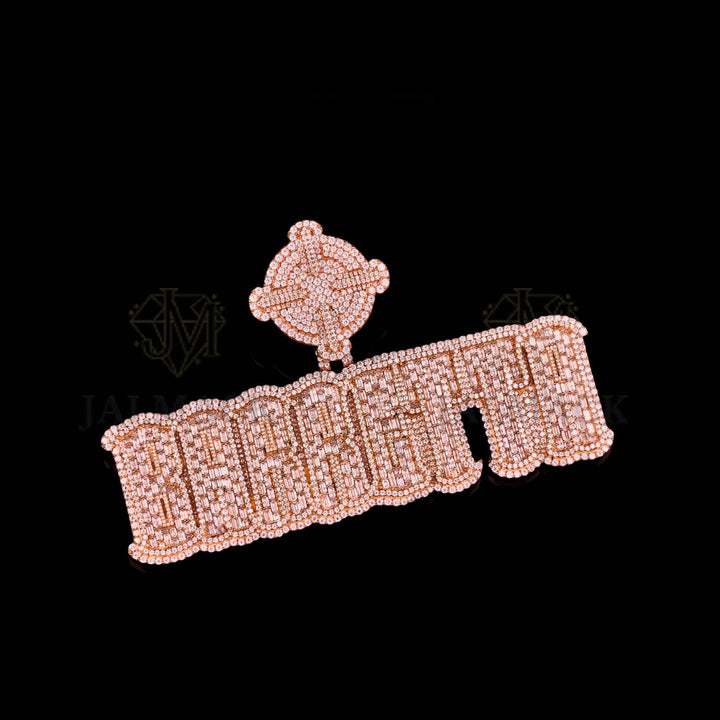 Rose Gold POWER Baguette Moissanite Pendant VVS1 D Color Fully Iced Out