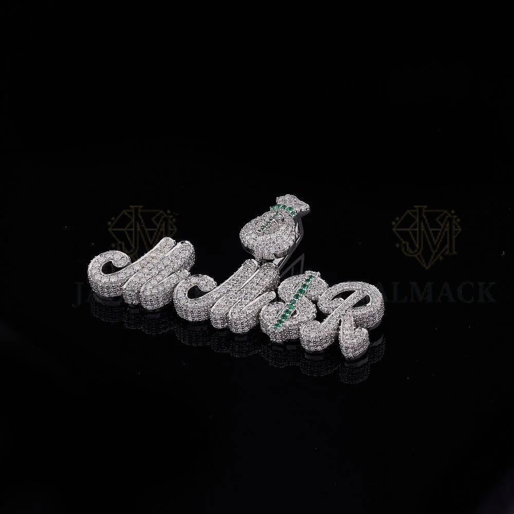 Custom MNSB Moissanite Script Pendant with Money Bag VVS1 D Color