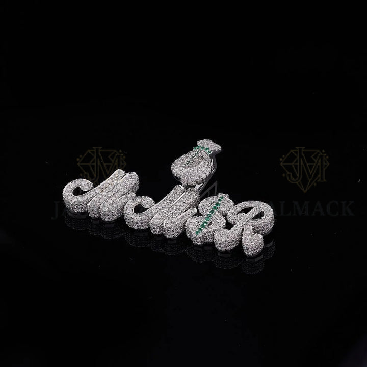 Custom MNSB Moissanite Script Pendant with Money Bag VVS1 D Color