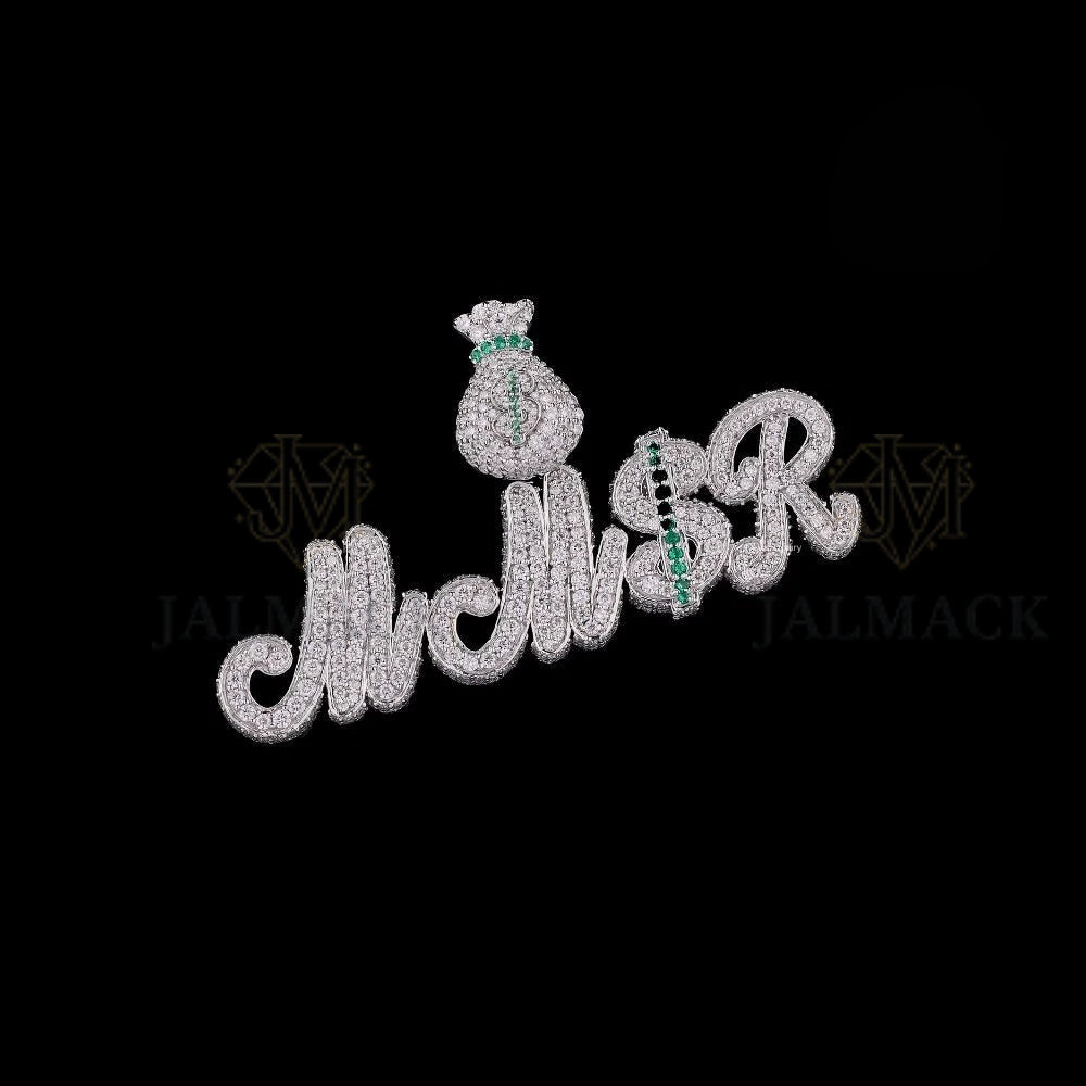 Custom MNSB Moissanite Script Pendant with Money Bag VVS1 D Color
