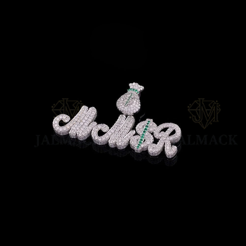 Custom MNSB Moissanite Script Pendant with Money Bag VVS1 D Color