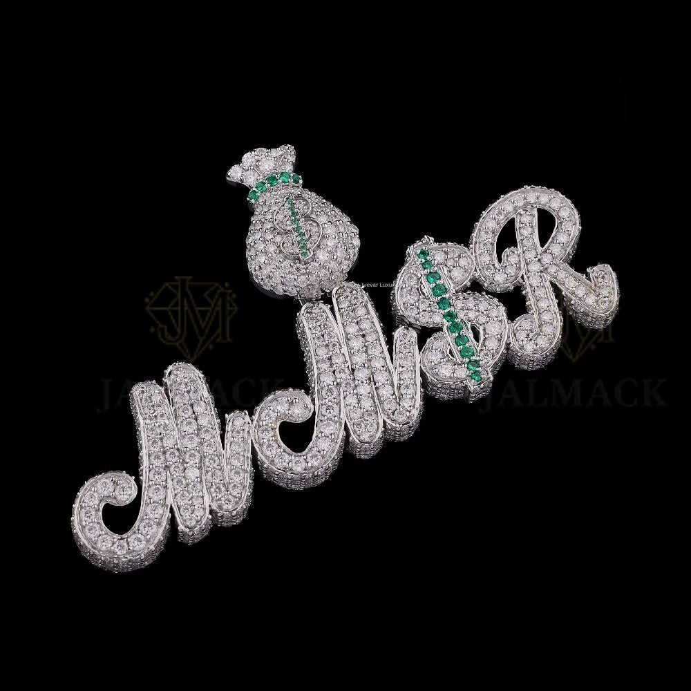 Custom MNSB Moissanite Script Pendant with Money Bag VVS1 D Color