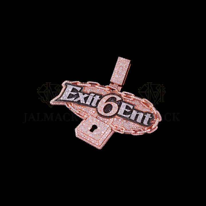 Rose Gold Winged Lock Moissanite Pendant VVS1 D Color Fully Iced Out
