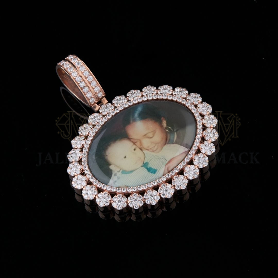 Personalized Rose Gold Photo Moissanite Pendant VVS1 D Color Iced Out