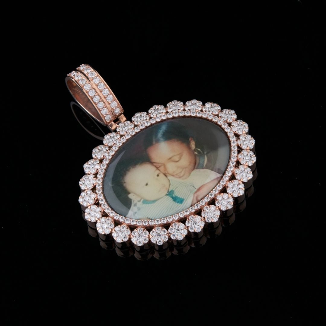Personalized Rose Gold Photo Moissanite Pendant VVS1 D Color Iced Out