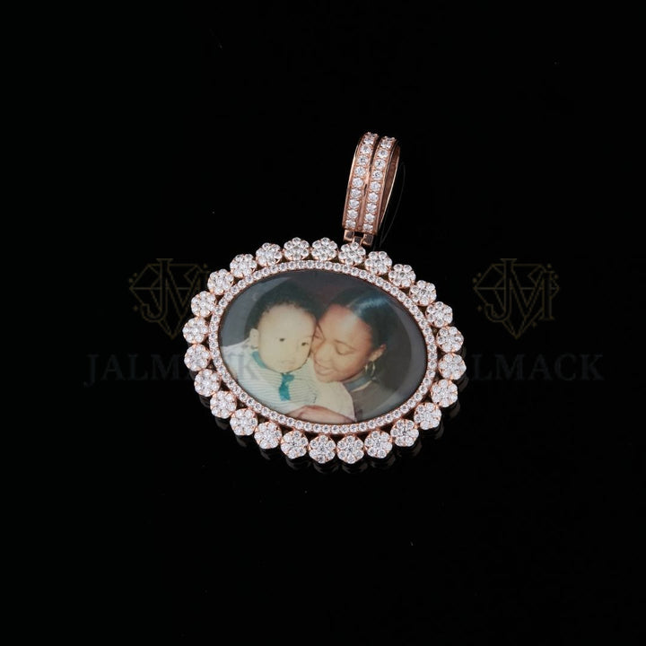 Personalized Rose Gold Photo Moissanite Pendant VVS1 D Color Iced Out
