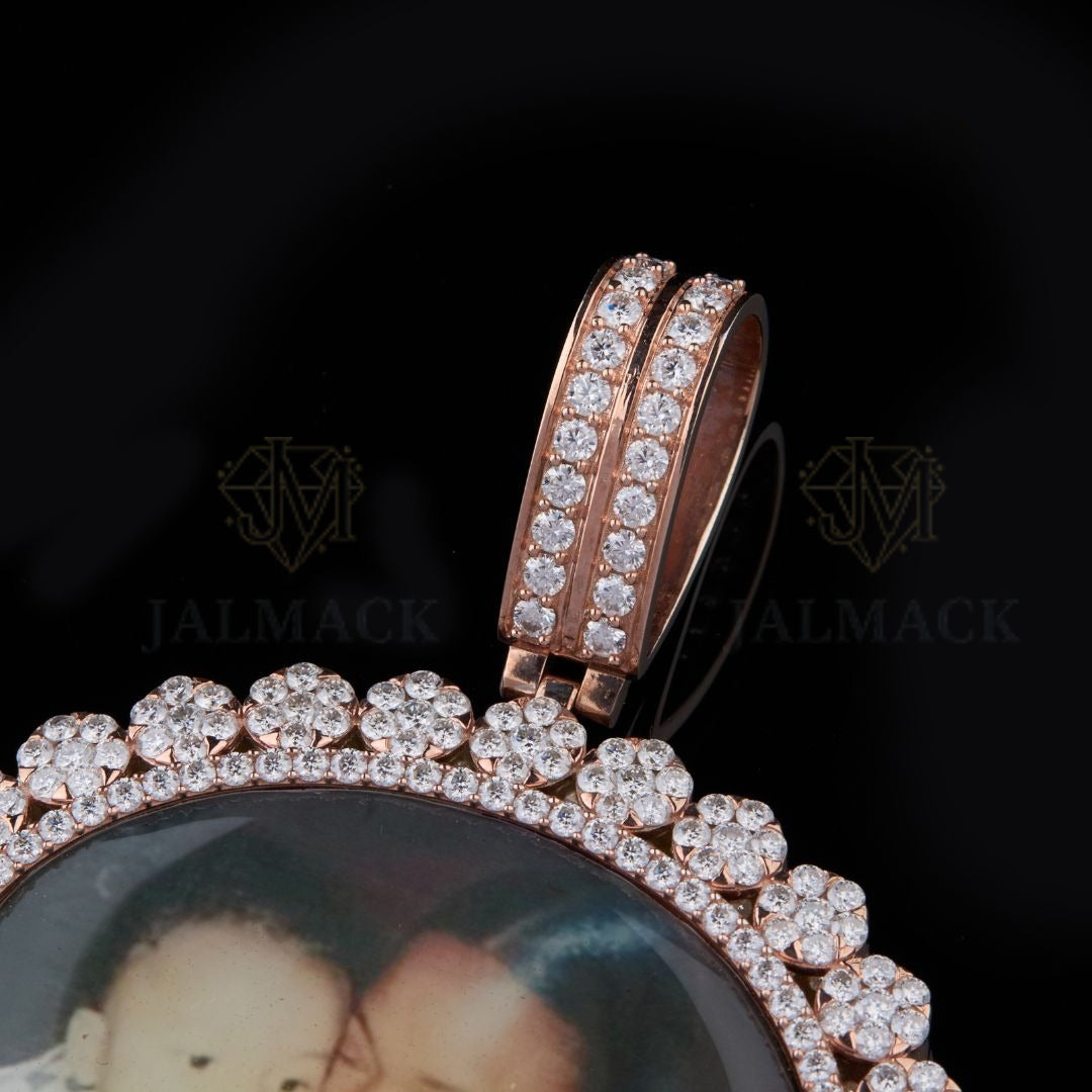 Personalized Rose Gold Photo Moissanite Pendant VVS1 D Color Iced Out