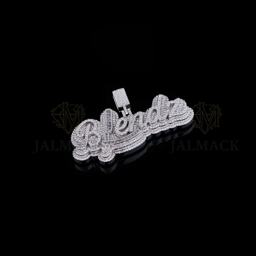 Blessed Baguette Moissanite Script Pendant VVS1 D Color Fully Iced Out