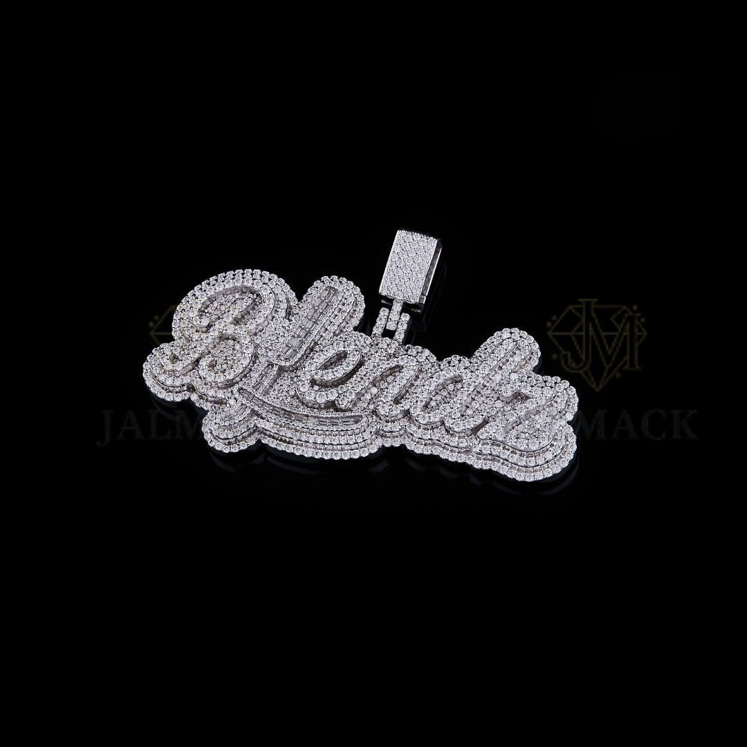 Blessed Baguette Moissanite Script Pendant VVS1 D Color Fully Iced Out