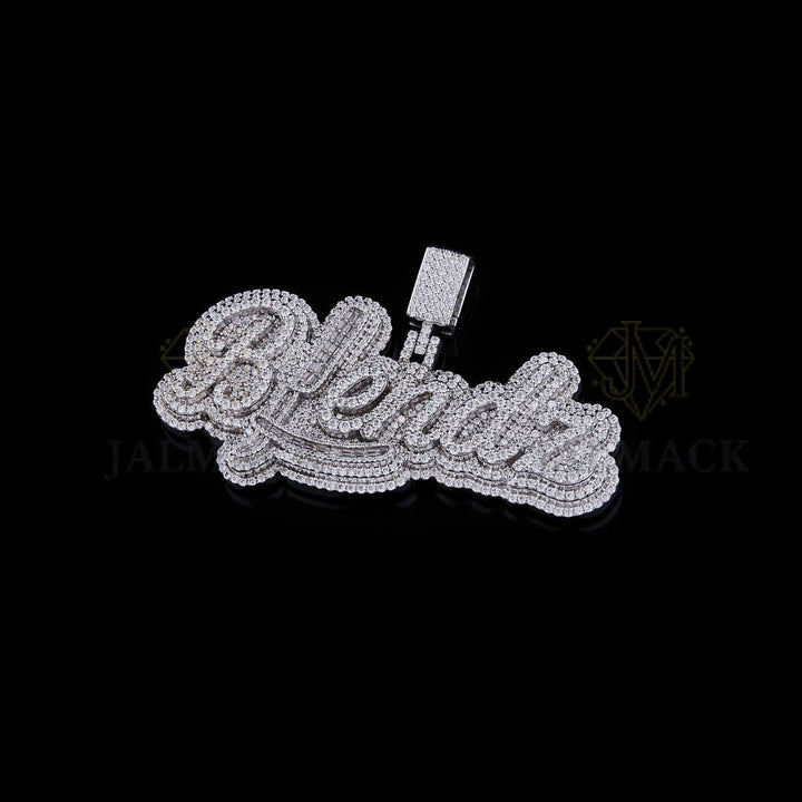 Blessed Baguette Moissanite Script Pendant VVS1 D Color Fully Iced Out