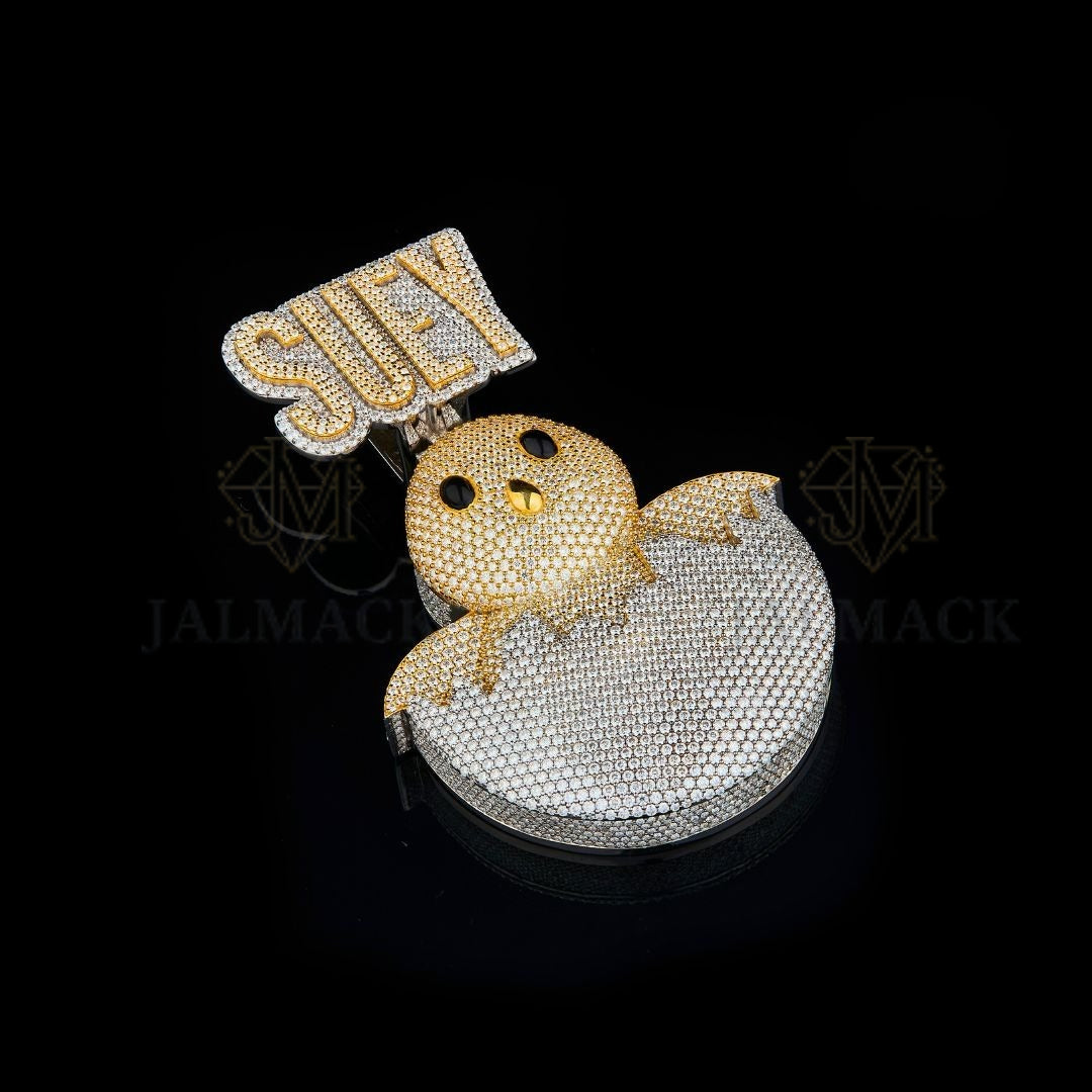 SUEY Hatching Chick Moissanite Pendant VVS1 D Color Fully Iced Out
