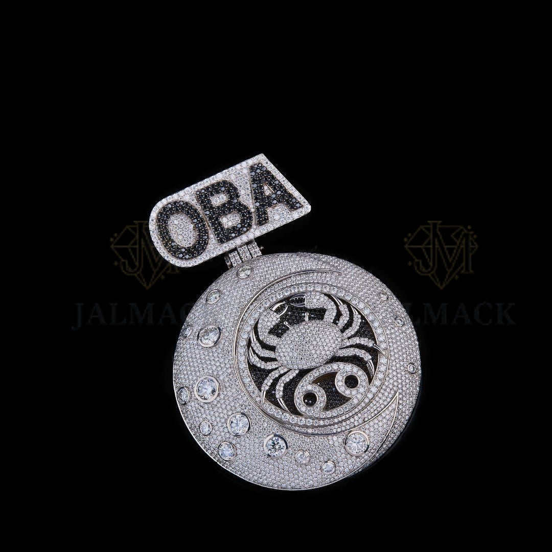 OBA Cancer Zodiac Moissanite Medallion Pendant VVS1 D Color Fully Iced Out