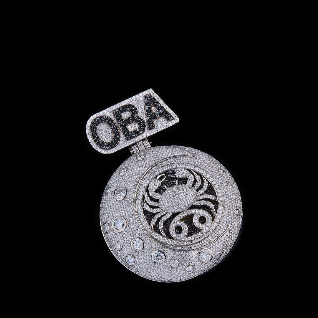 OBA Cancer Zodiac Moissanite Medallion Pendant VVS1 D Color Fully Iced Out