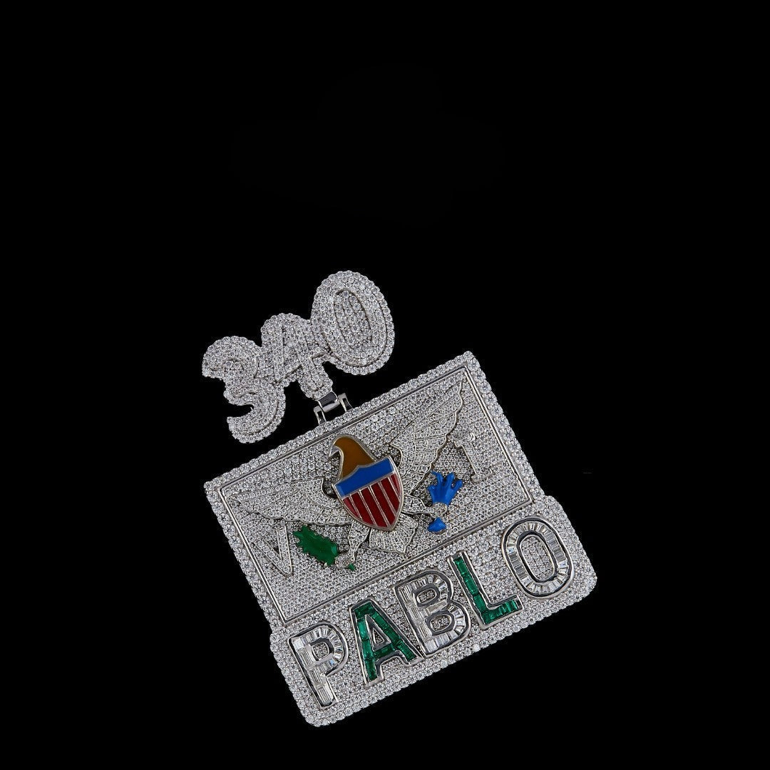 PABLO Eagle Crest Moissanite Pendant VVS1 D Color Fully Iced Out