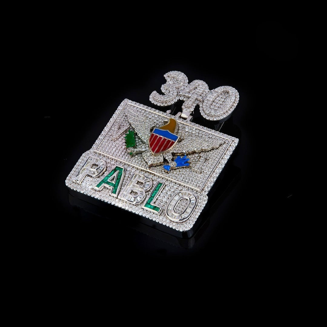 PABLO Eagle Crest Moissanite Pendant VVS1 D Color Fully Iced Out