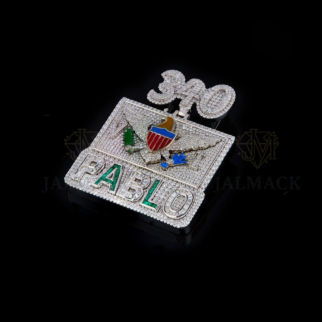 PABLO Eagle Crest Moissanite Pendant VVS1 D Color Fully Iced Out