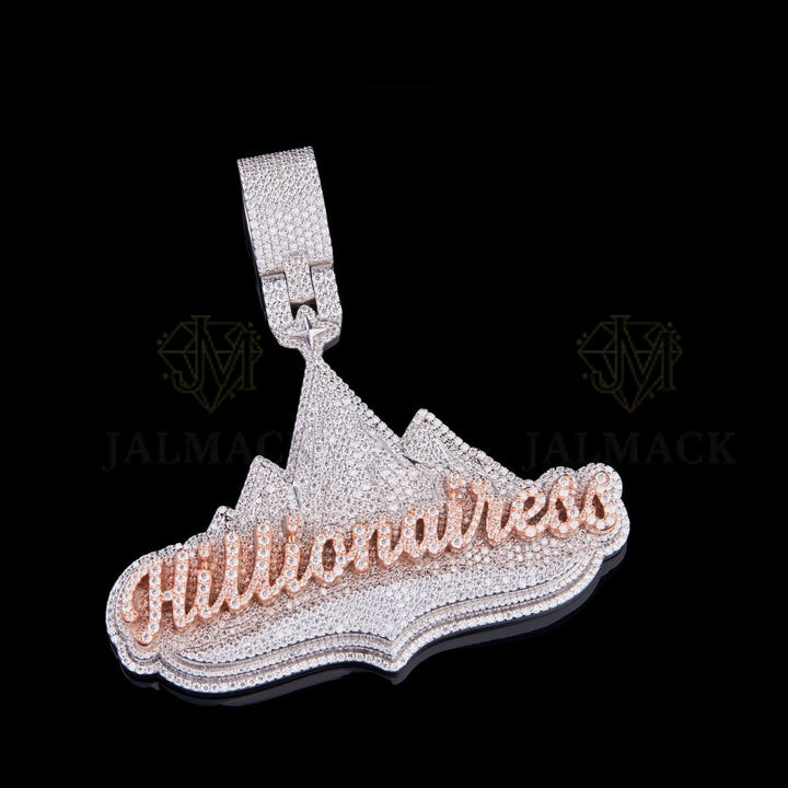 Millionairess Two-Tone Moissanite Crown Pendant VVS1 D Color Fully Iced Out