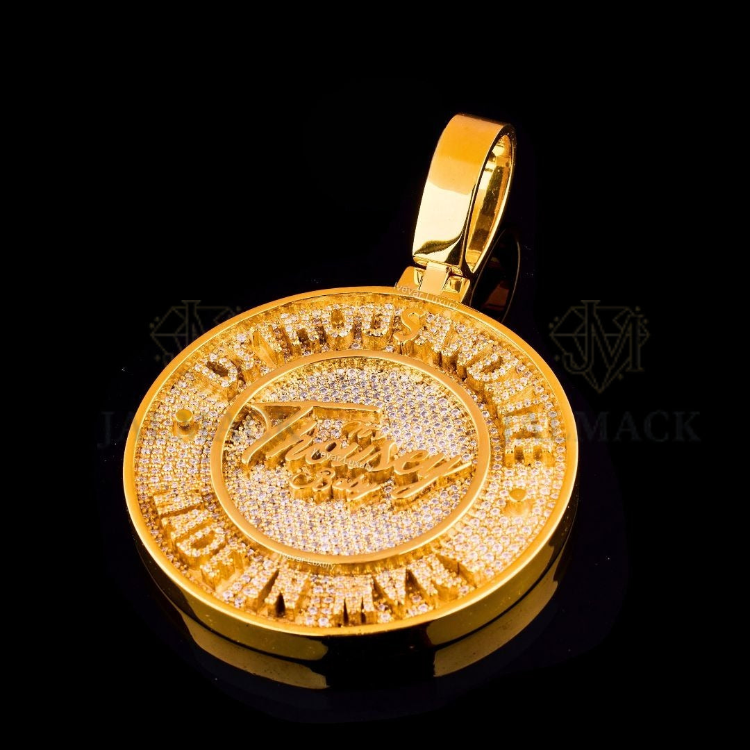 Custom Name Gold Moissanite Medallion Pendant Fully Iced Out