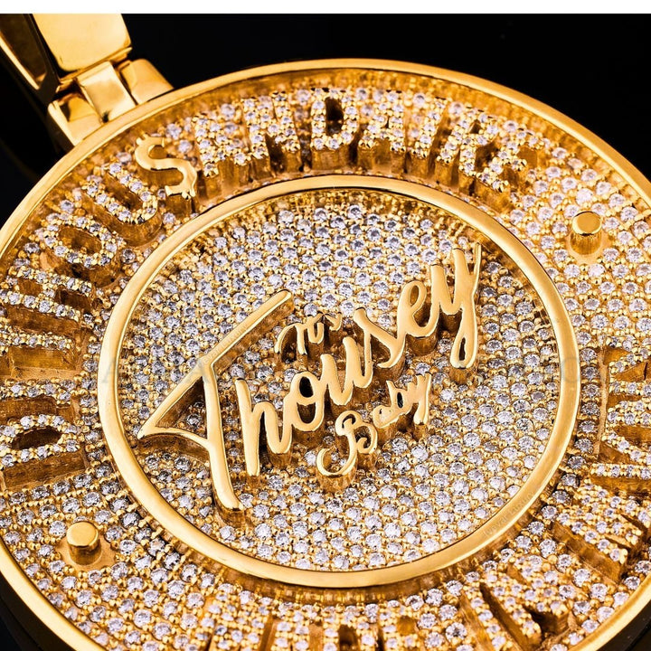 Custom Name Gold Moissanite Medallion Pendant Fully Iced Out