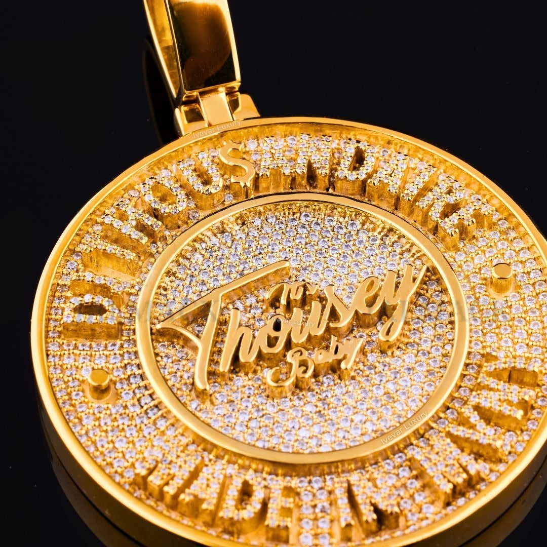 Custom Name Gold Moissanite Medallion Pendant Fully Iced Out