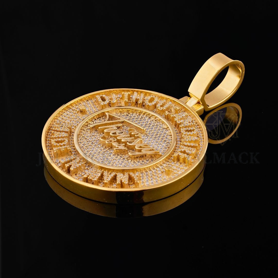 Custom Name Gold Moissanite Medallion Pendant Fully Iced Out
