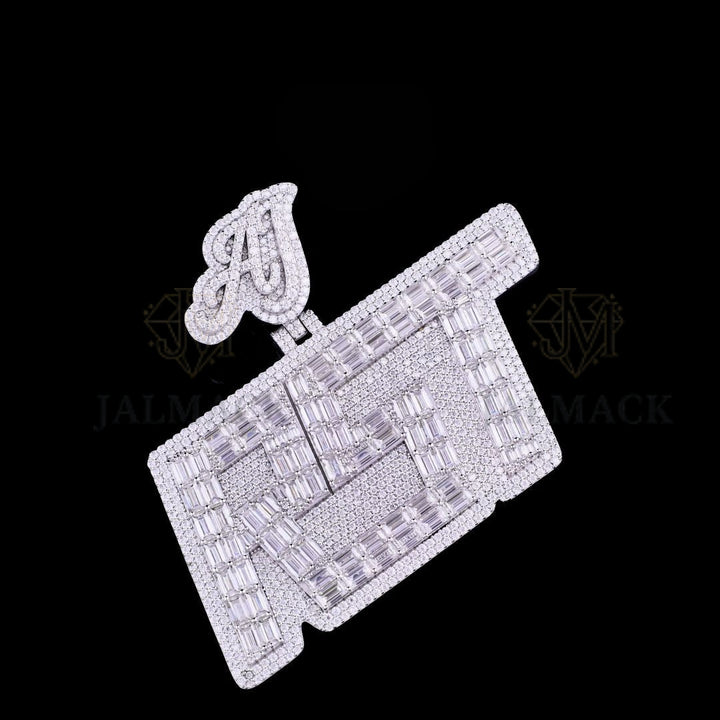 Custom Baguette Moissanite Monogram Pendant VVS1 D Color Fully Iced Out