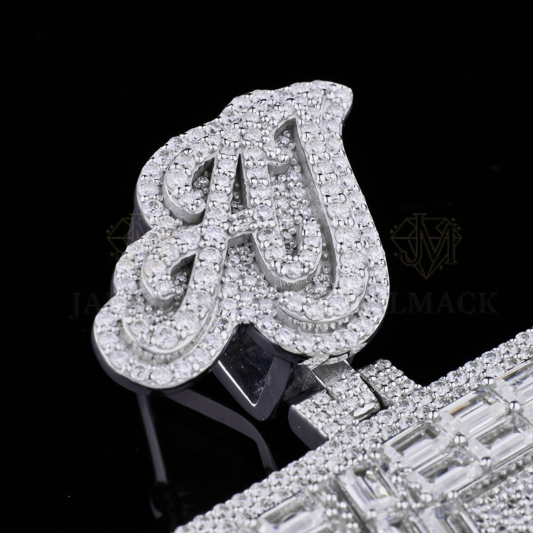 Custom Baguette Moissanite Monogram Pendant VVS1 D Color Fully Iced Out