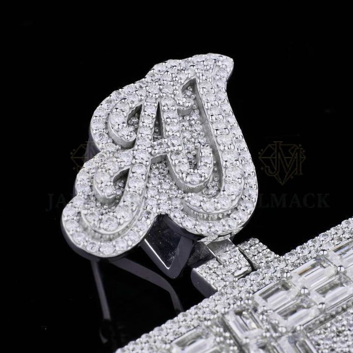 Custom Baguette Moissanite Monogram Pendant VVS1 D Color Fully Iced Out