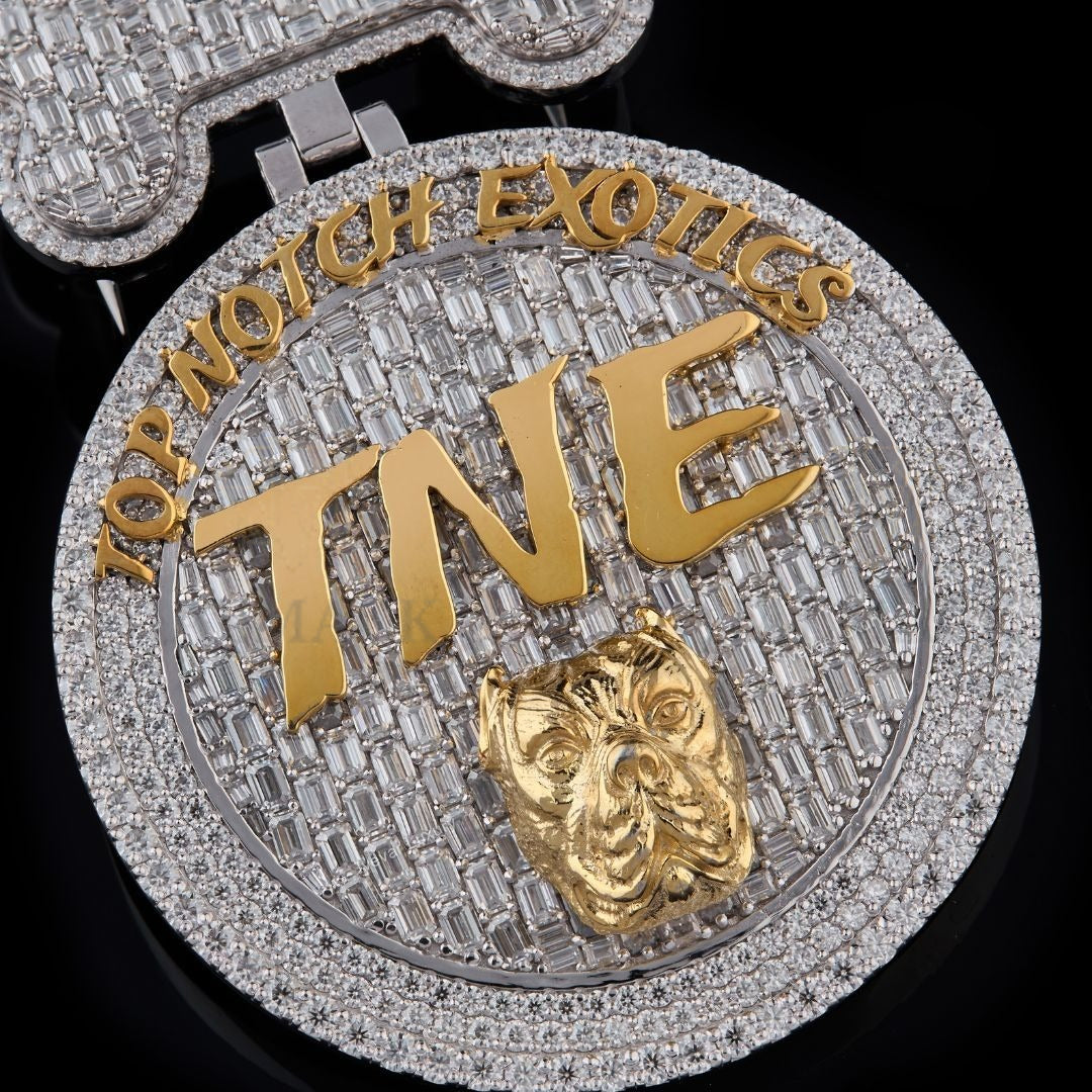 TNE Top Notch Exotics Dog Moissanite Medallion Pendant Fully Iced Out